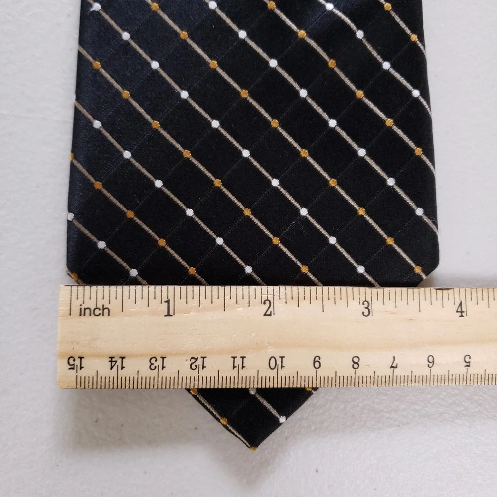 Geoffrey Beene Necktie Grid Pattern Classic Black Yellow Mens‎ Business Tie